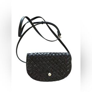 Patricia Nash Black Leather Woven Belt Bag (Missing Belt) Woven Crossbody Bag